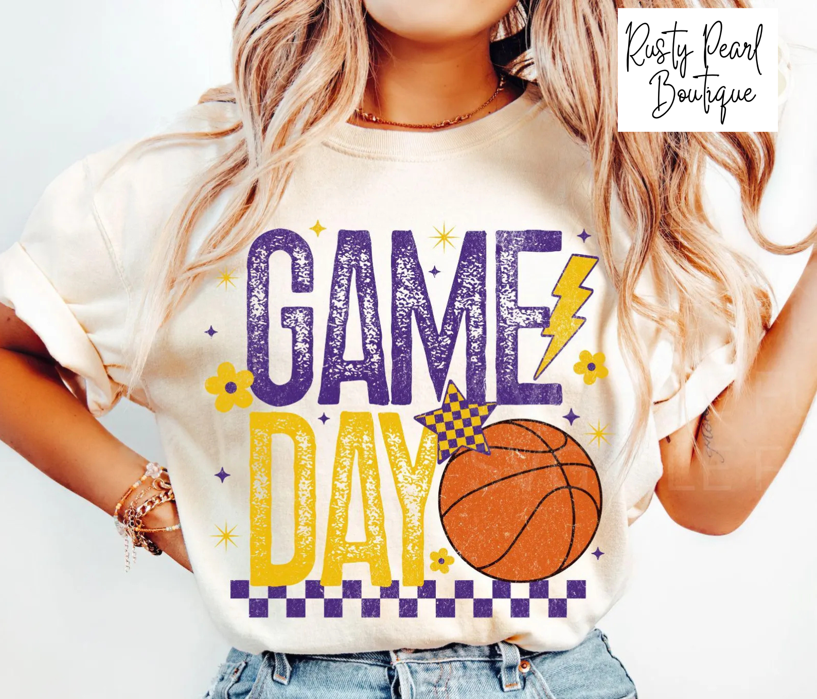 Purple & Gold Basketball Game Day Graphic T-Shirt