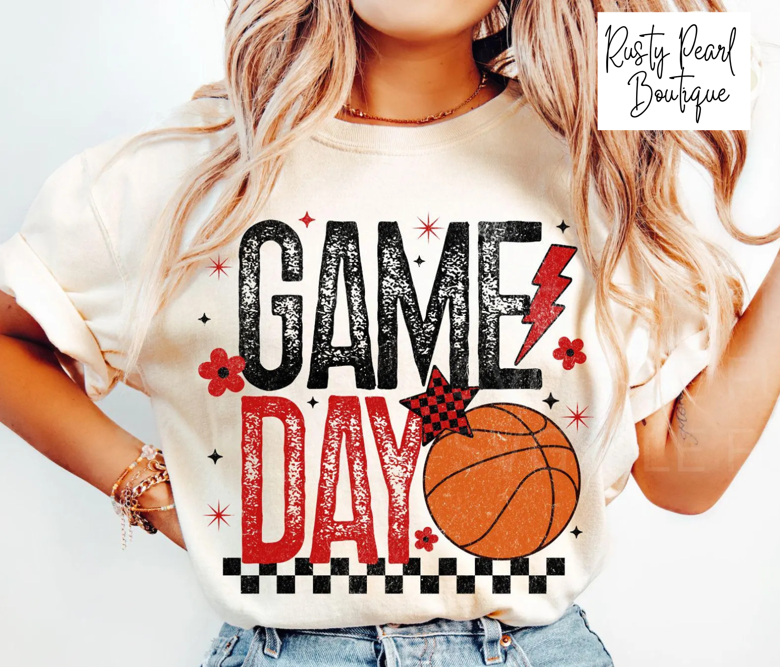 Red And Black Basketball Game Day Graphic T-Shirt