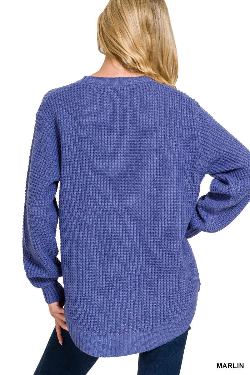 Hi-Low Waffle Knit Sweater - Marlin
