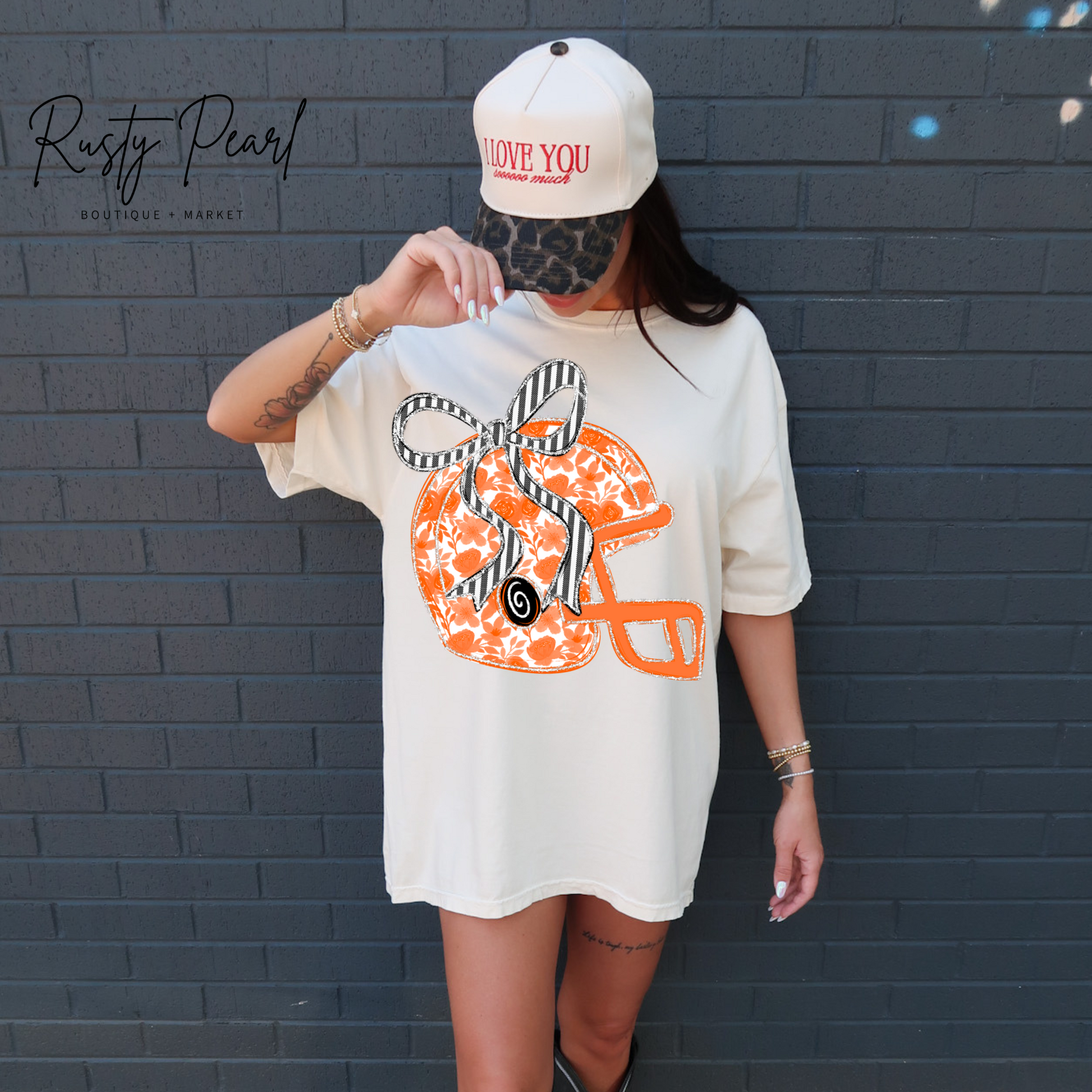 Orange & Black Floral Helmet Graphic T-Shirt