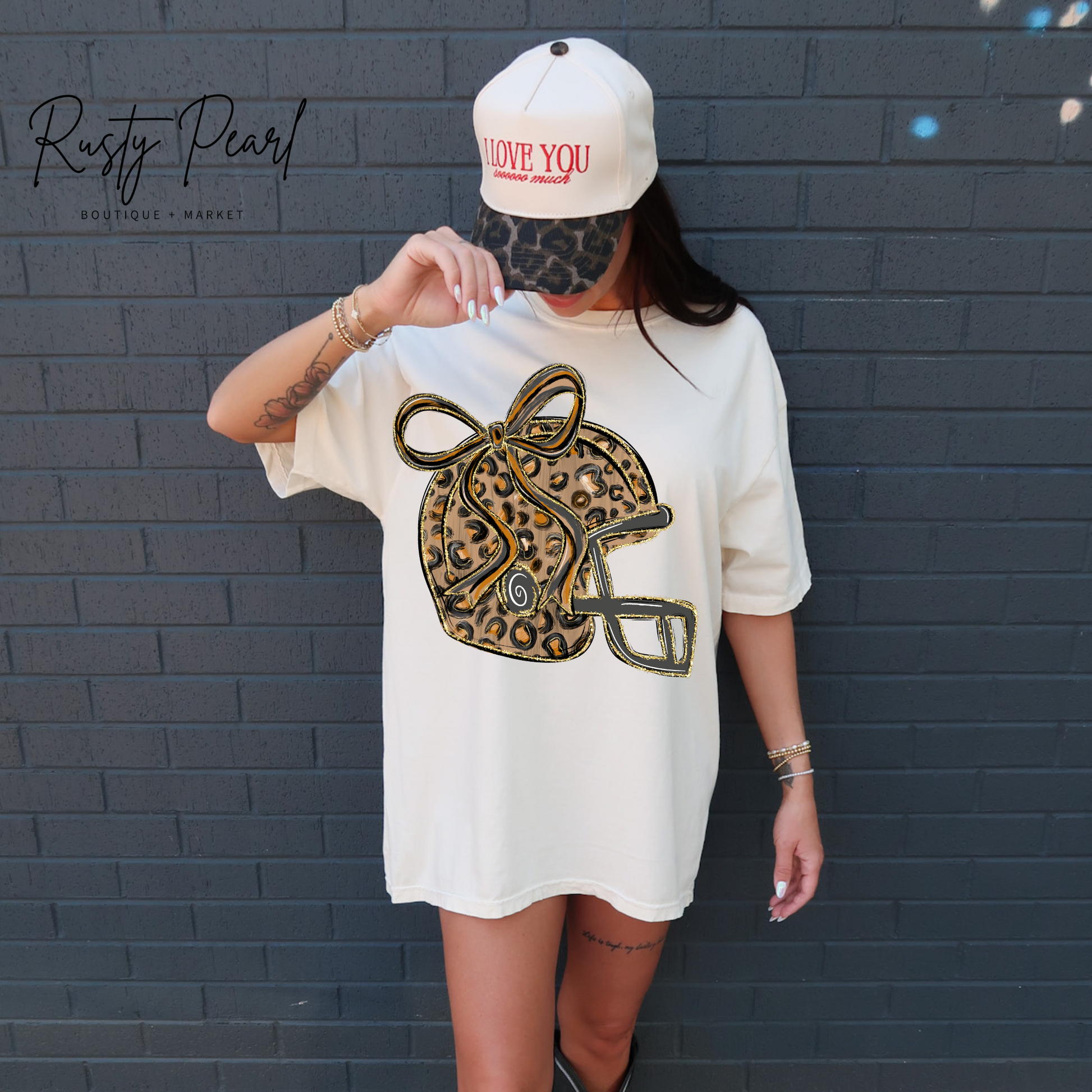 Leopard & Gold Football Helmet Graphic T-Shirt