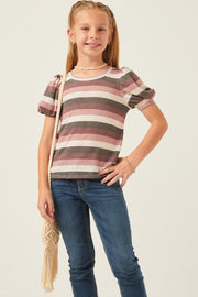 Girls Stripe Puff Sleeve Top