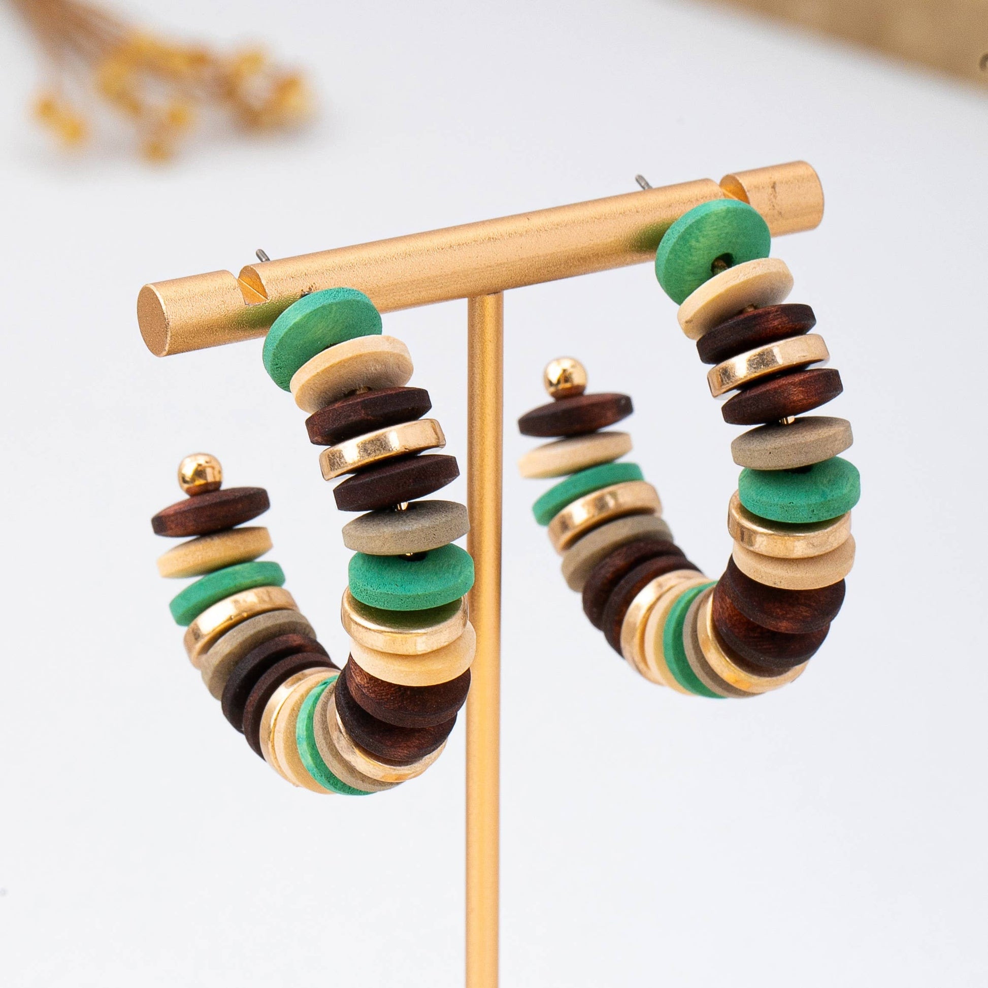 Earth-Tone Disc Beaded Hoops