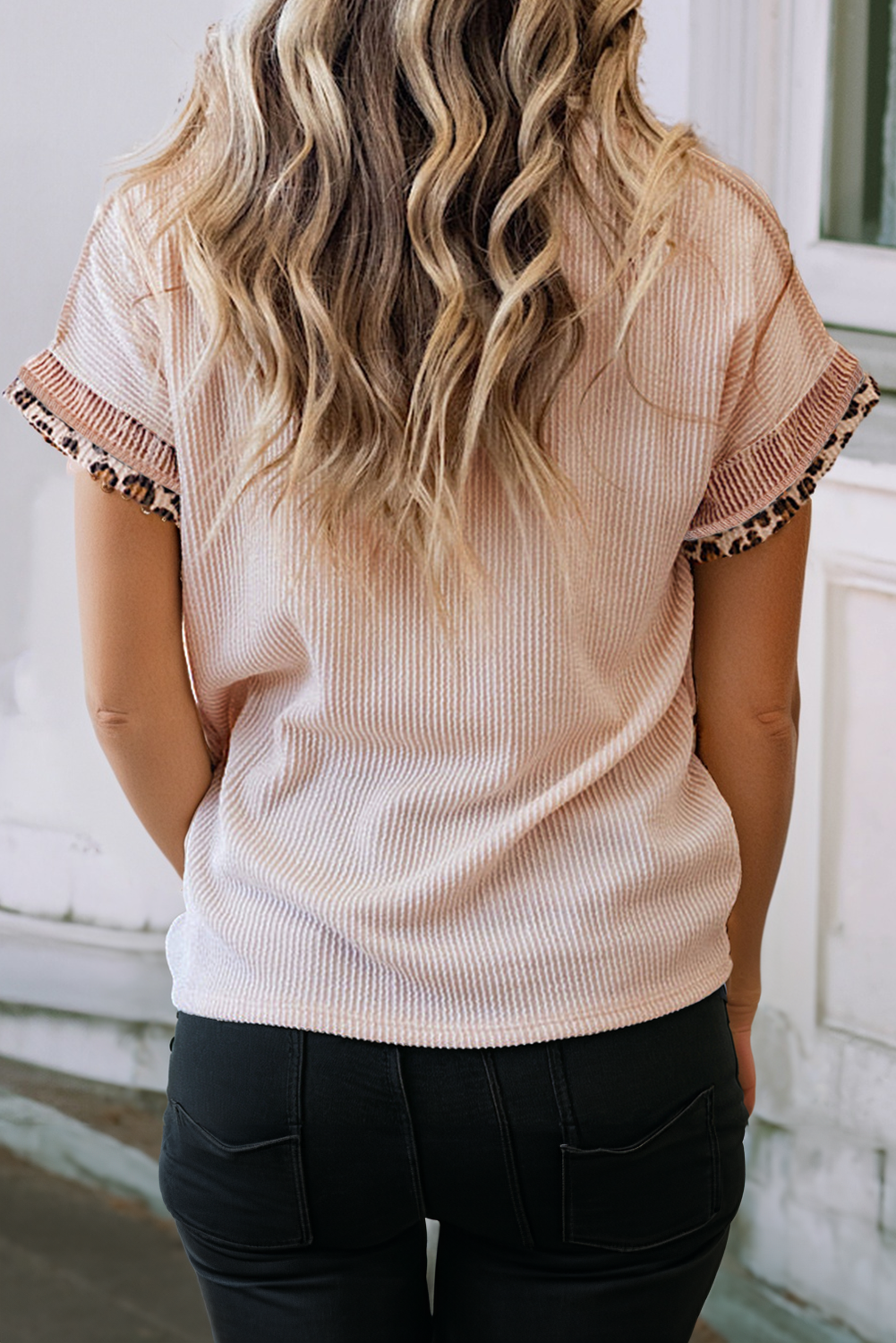 Sequin Rodeo Patch Twisted Rib Colorblock Leopard Tee