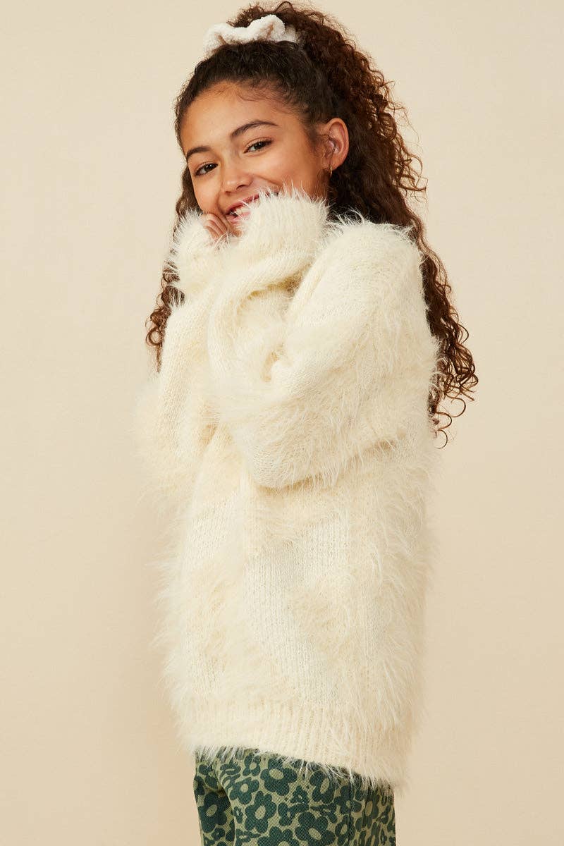 Girls Faux Fur Pullover Sweater: Ivory