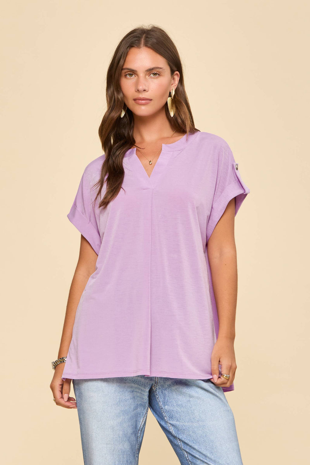 Lizzy Mandarin Collar Top: Lilac