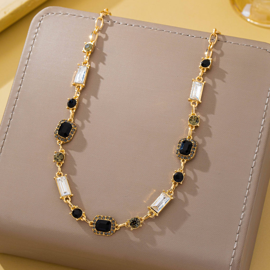 Geometric Black Crystal Baguette Necklace