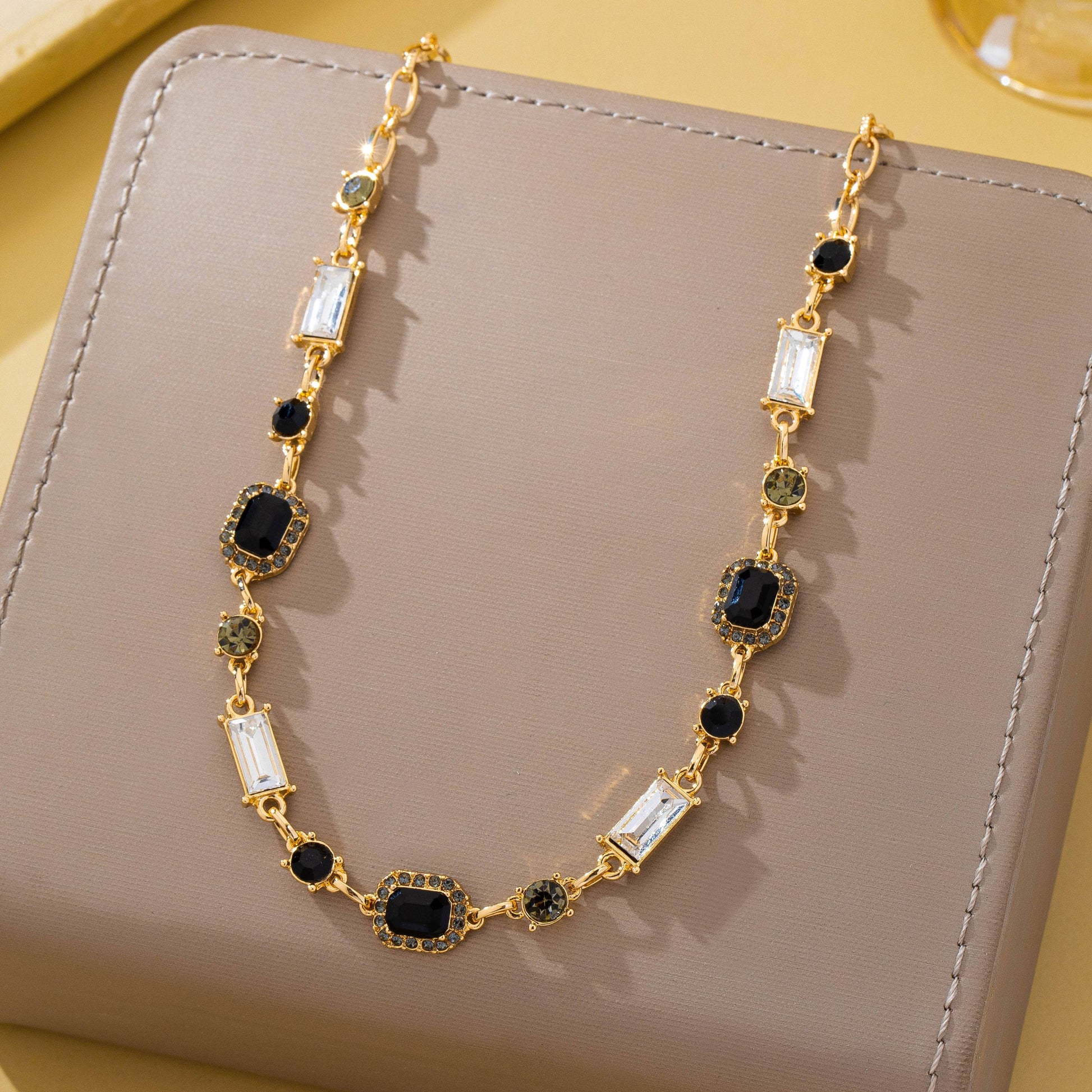 Geometric Black Crystal Baguette Necklace