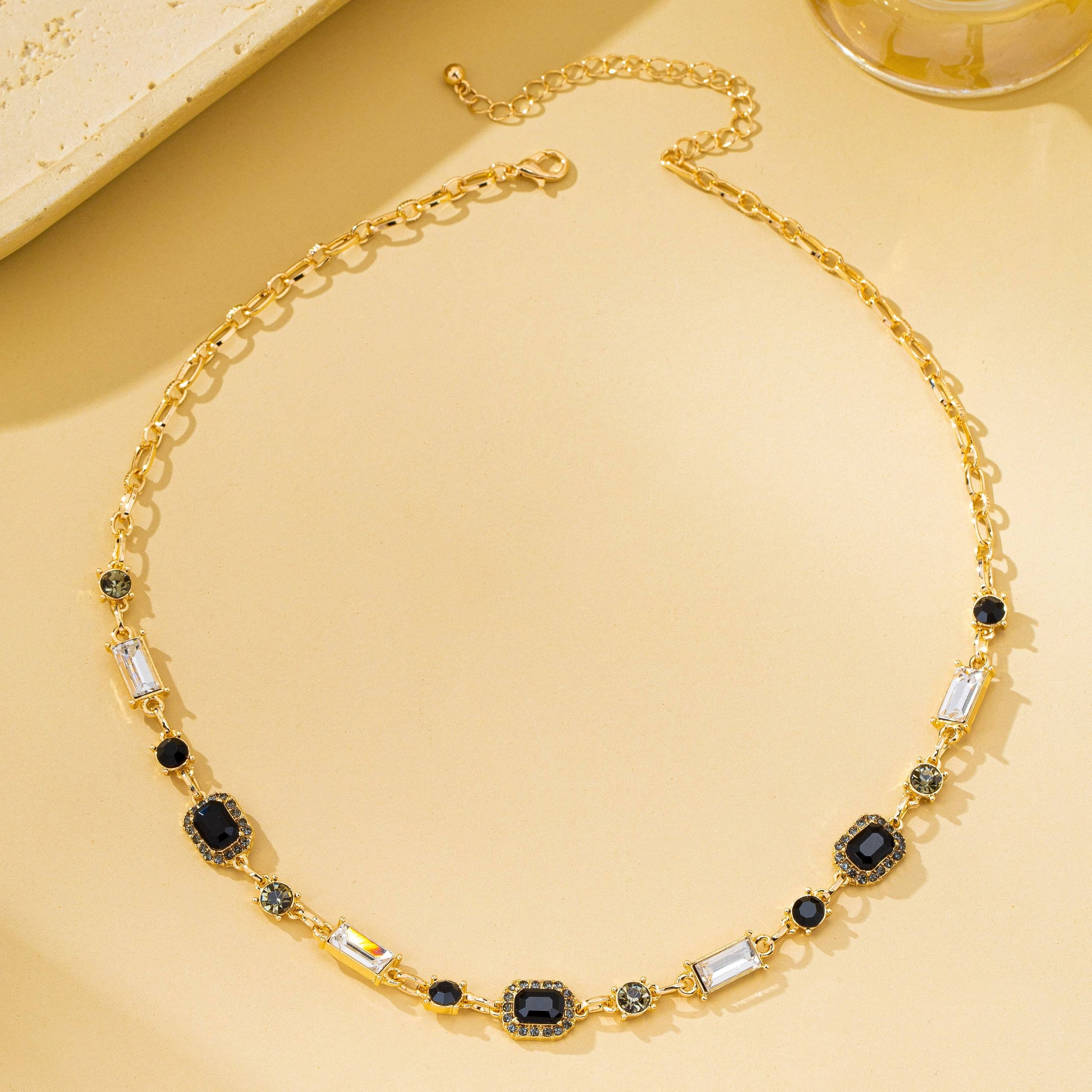 Geometric Black Crystal Baguette Necklace