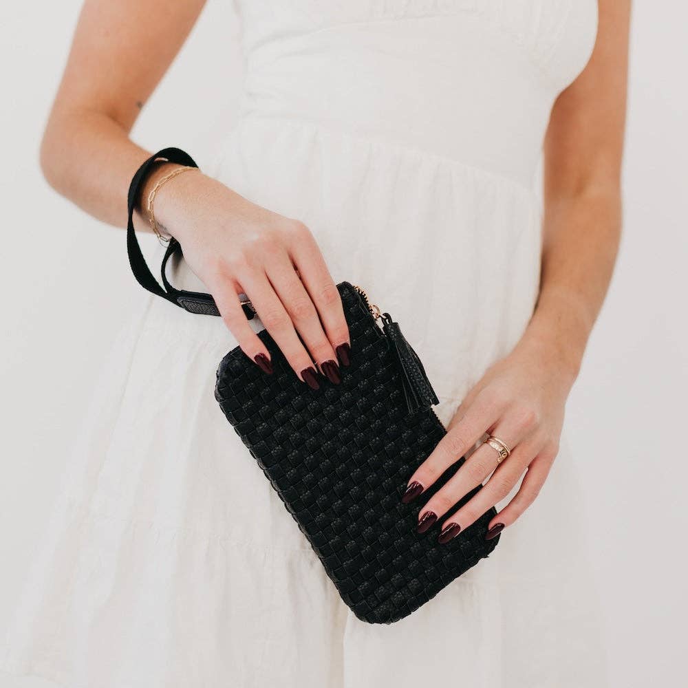 Emma Woven Clutch Wristlet: Brown Checkered