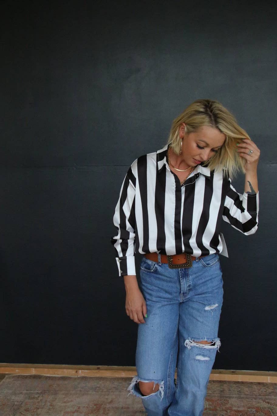 The Uptown Stripe Button Down Blouse