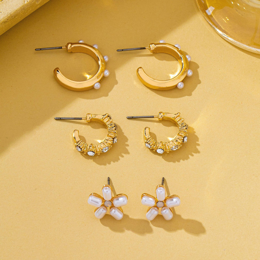 Pearl Floral Stud & Hoop Trio earrings