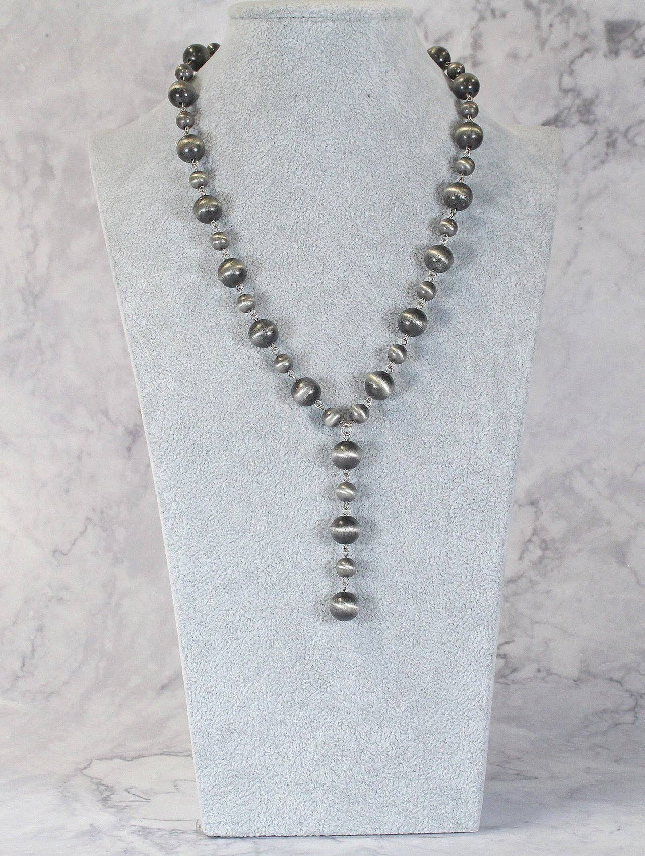 Western Burnished Silver Bead Necklace – 20”