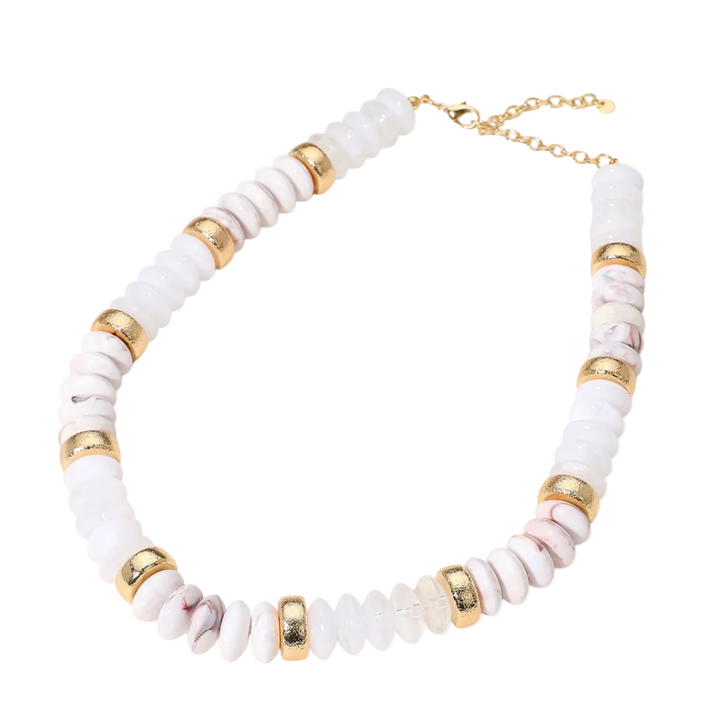 Chunky Bead with Gold Bead Necklace - White