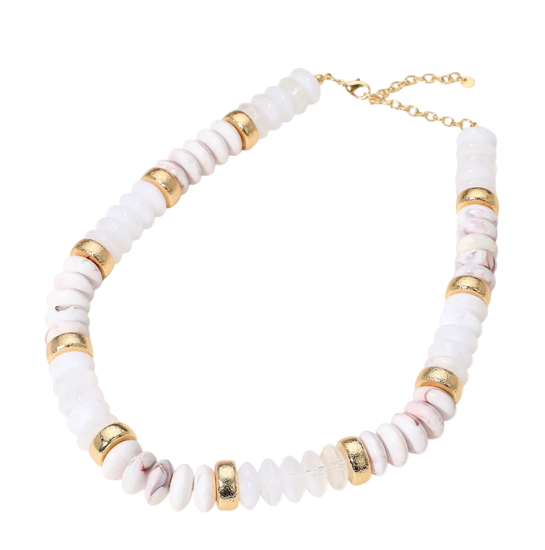 Chunky Bead with Gold Bead Necklace - White