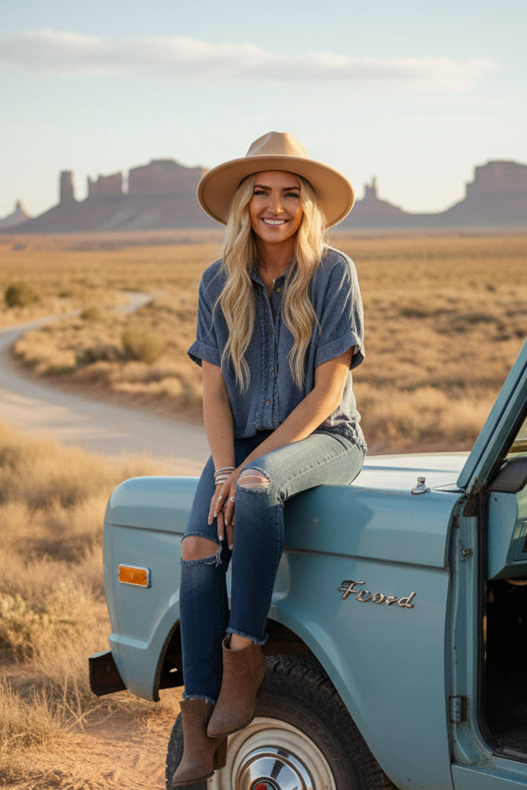 Cassidy Frayed Trim Denim Button Top