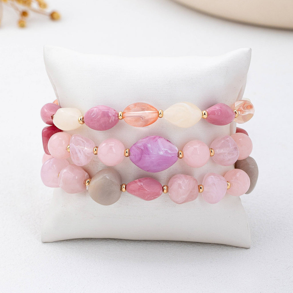 Boho Multi-Color Beaded Bracelet Set | 80B1746: Pink