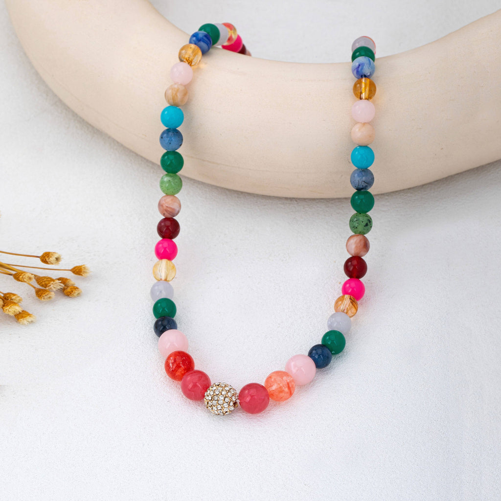 Multi-Color Beaded Crystal Ball Necklace