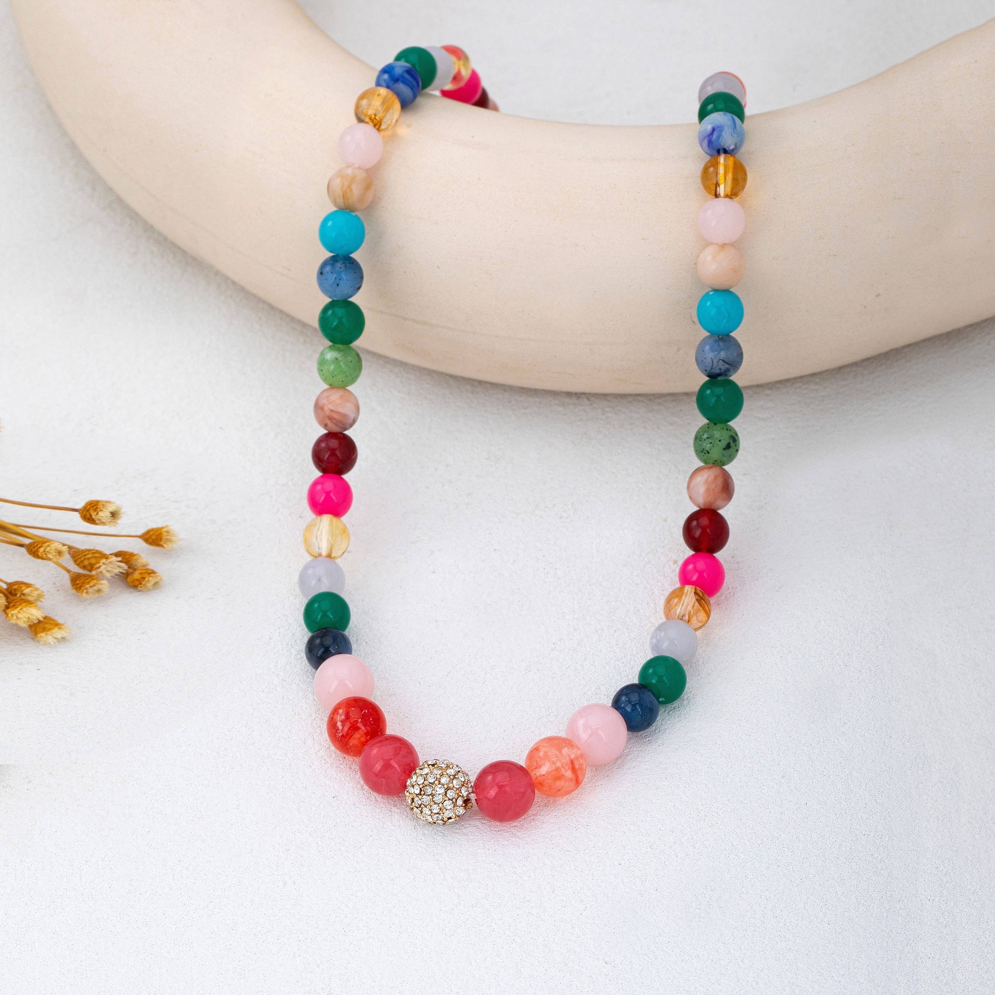 Multi-Color Beaded Crystal Ball Necklace