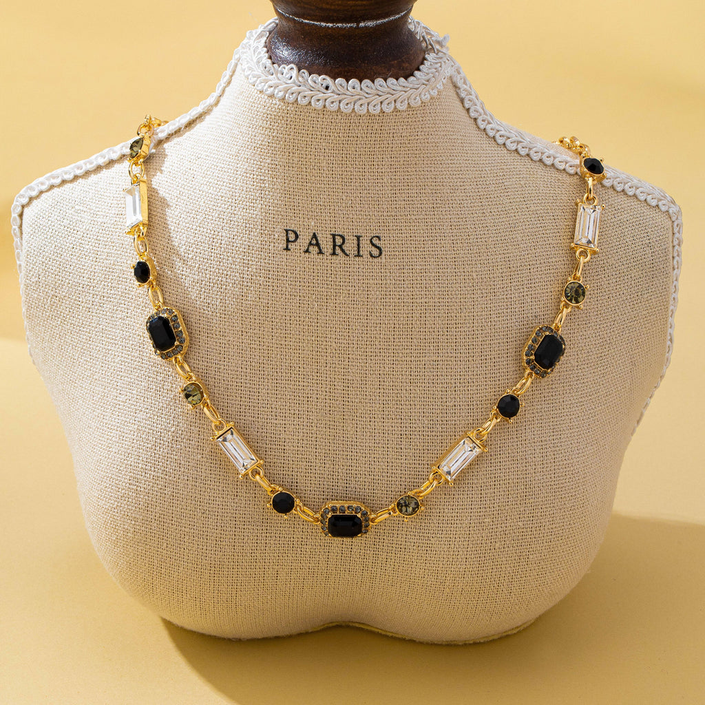 Geometric Black Crystal Baguette Necklace