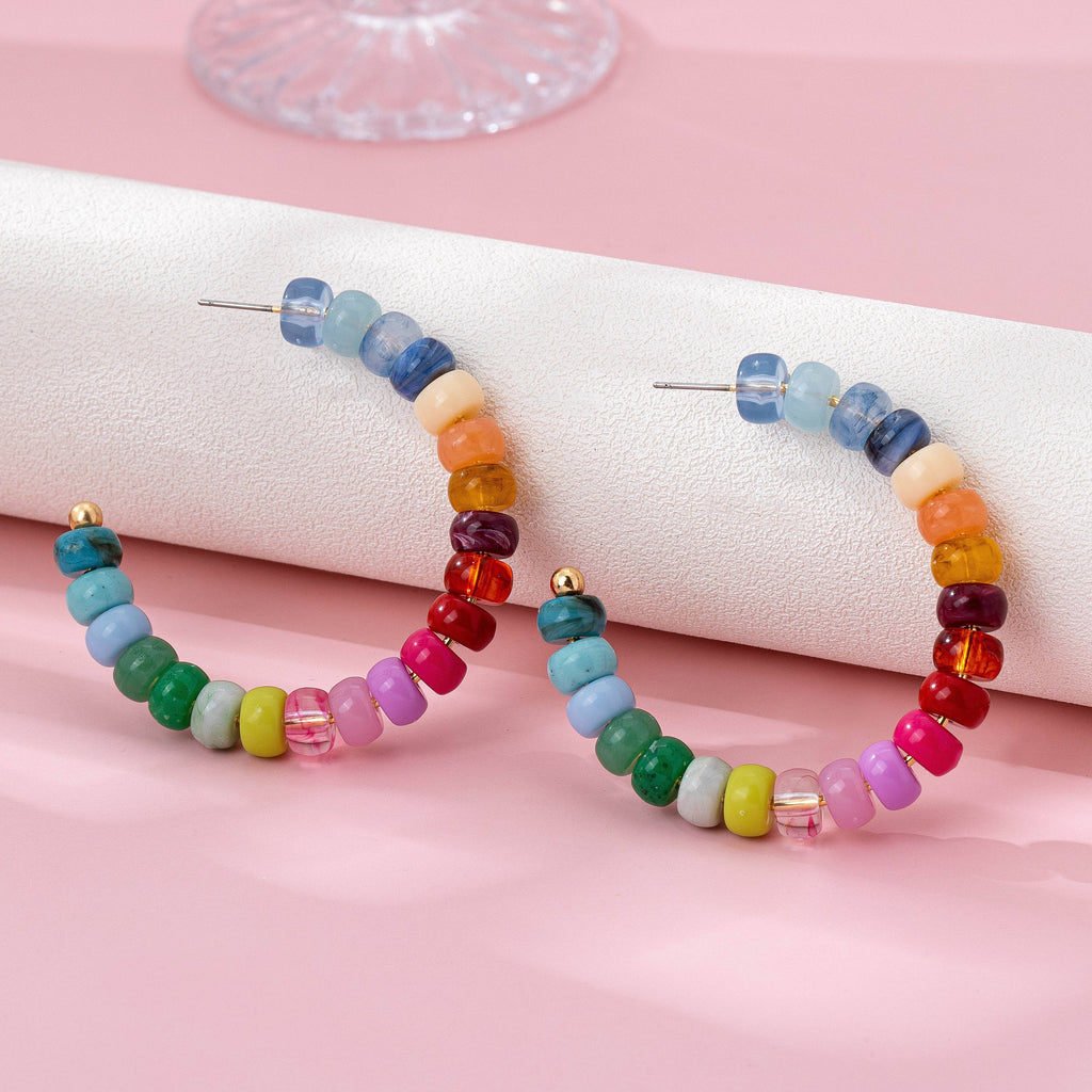 Multi-Color Beaded Hoop Earrings