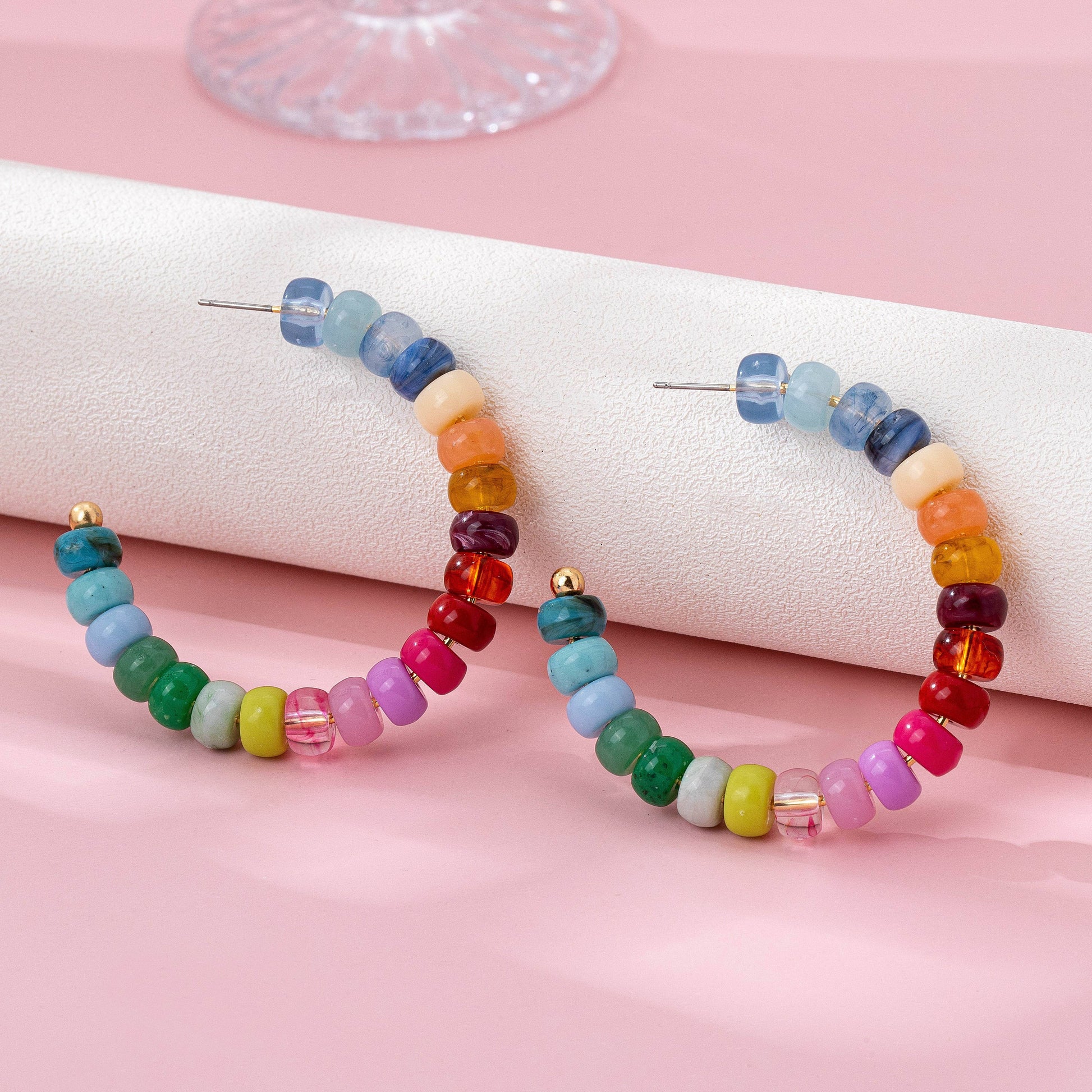 Multi-Color Beaded Hoop Earrings