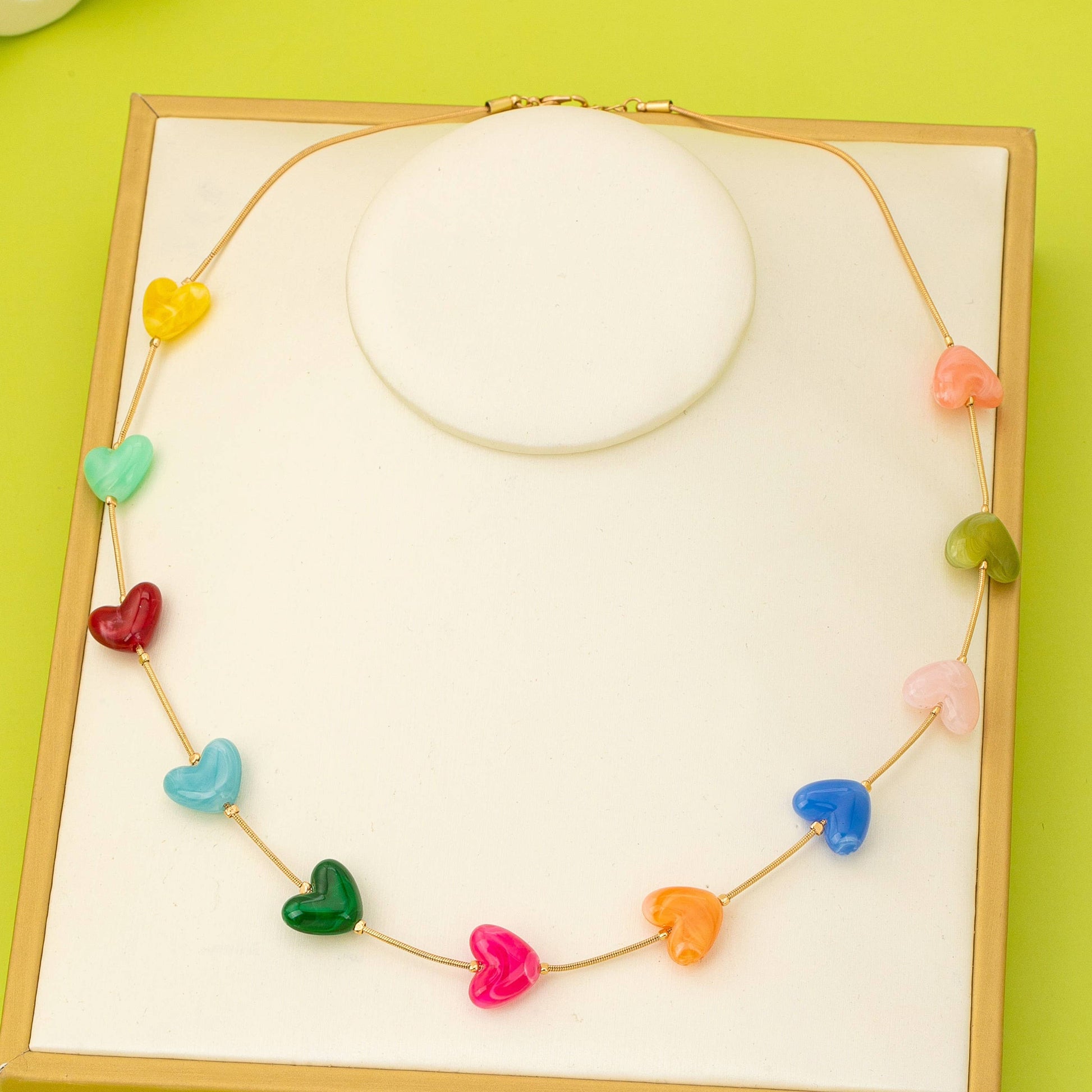 Multicolor Resin Beaded Heart Station Necklace