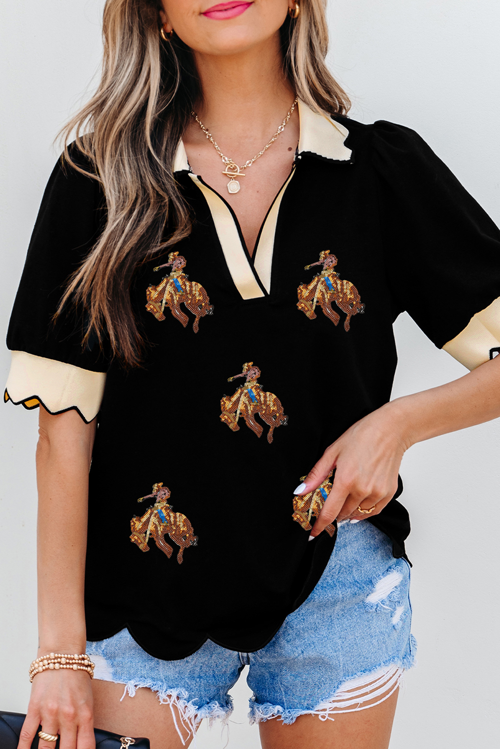 Casual V Neck Shift Western Blouse
