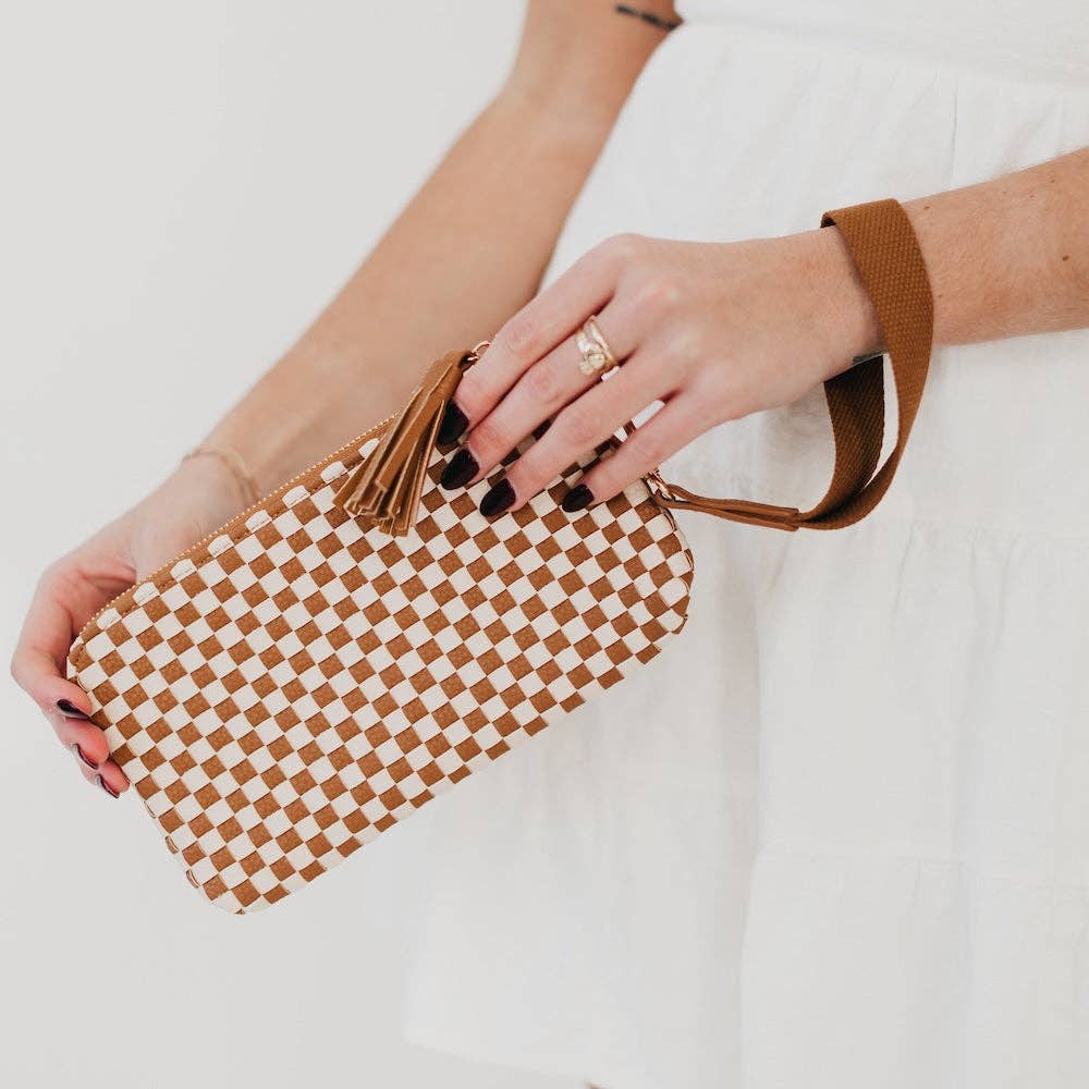 Emma Woven Clutch Wristlet: Blush Checkered