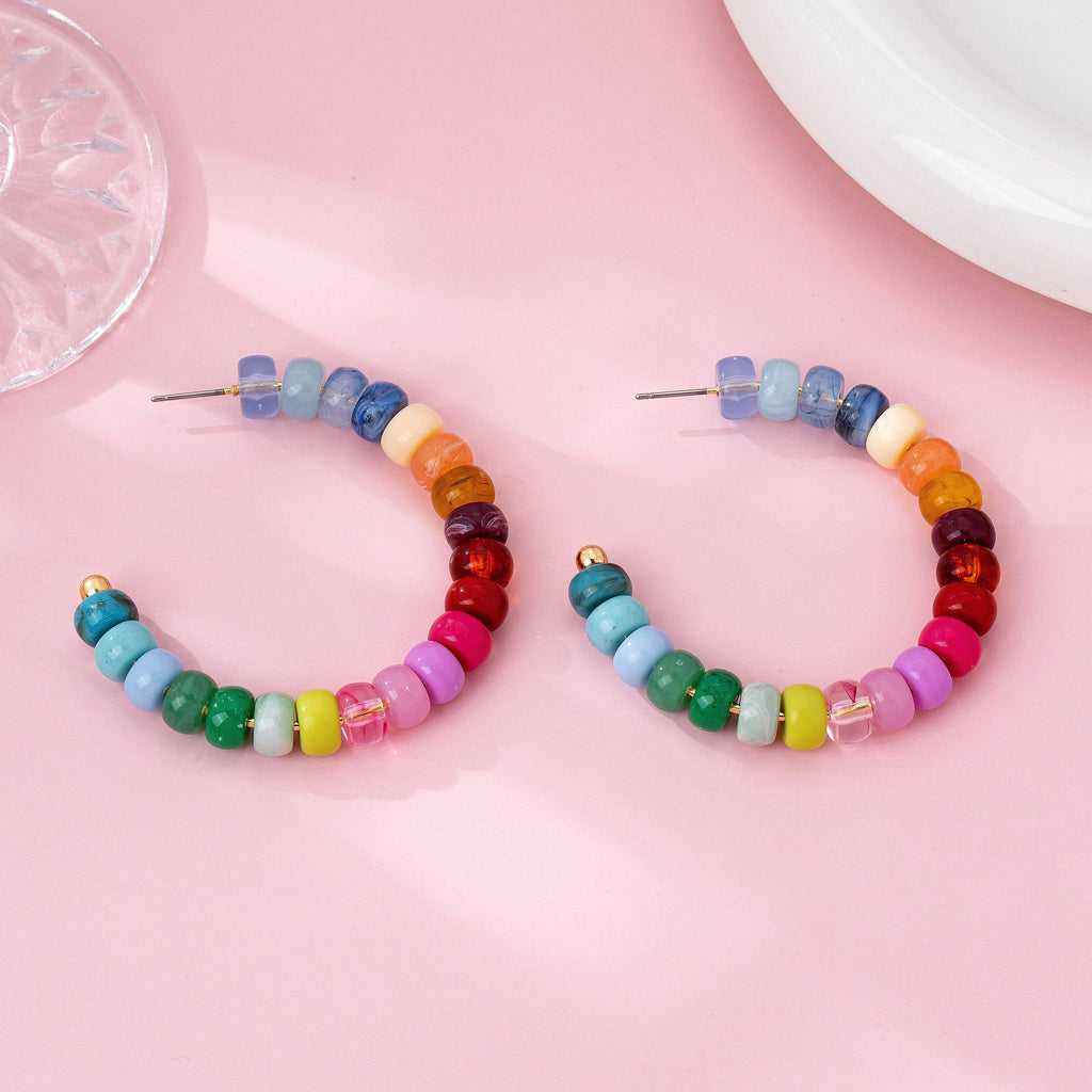 Multi-Color Beaded Hoop Earrings