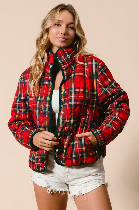 Vintage Christmas Plaid Quilted Jacket