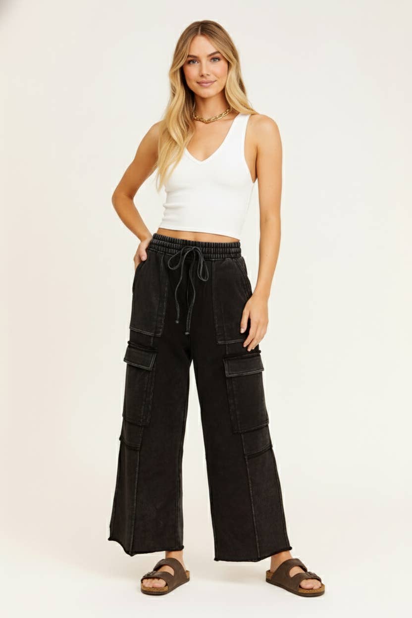 Mineral Washed Terry Cargo Pants - 2 Colors!