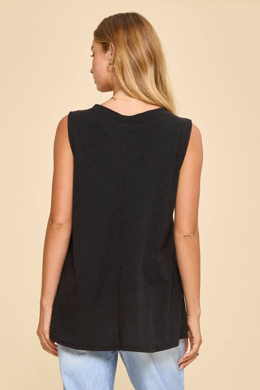 V-Neck Cotton Top: Black