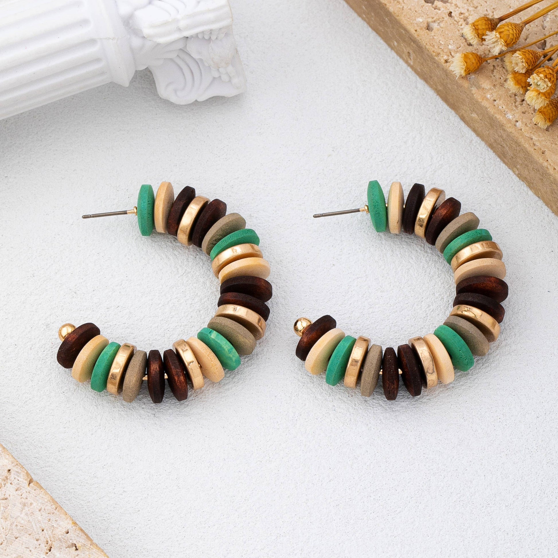Earth-Tone Disc Beaded Hoops