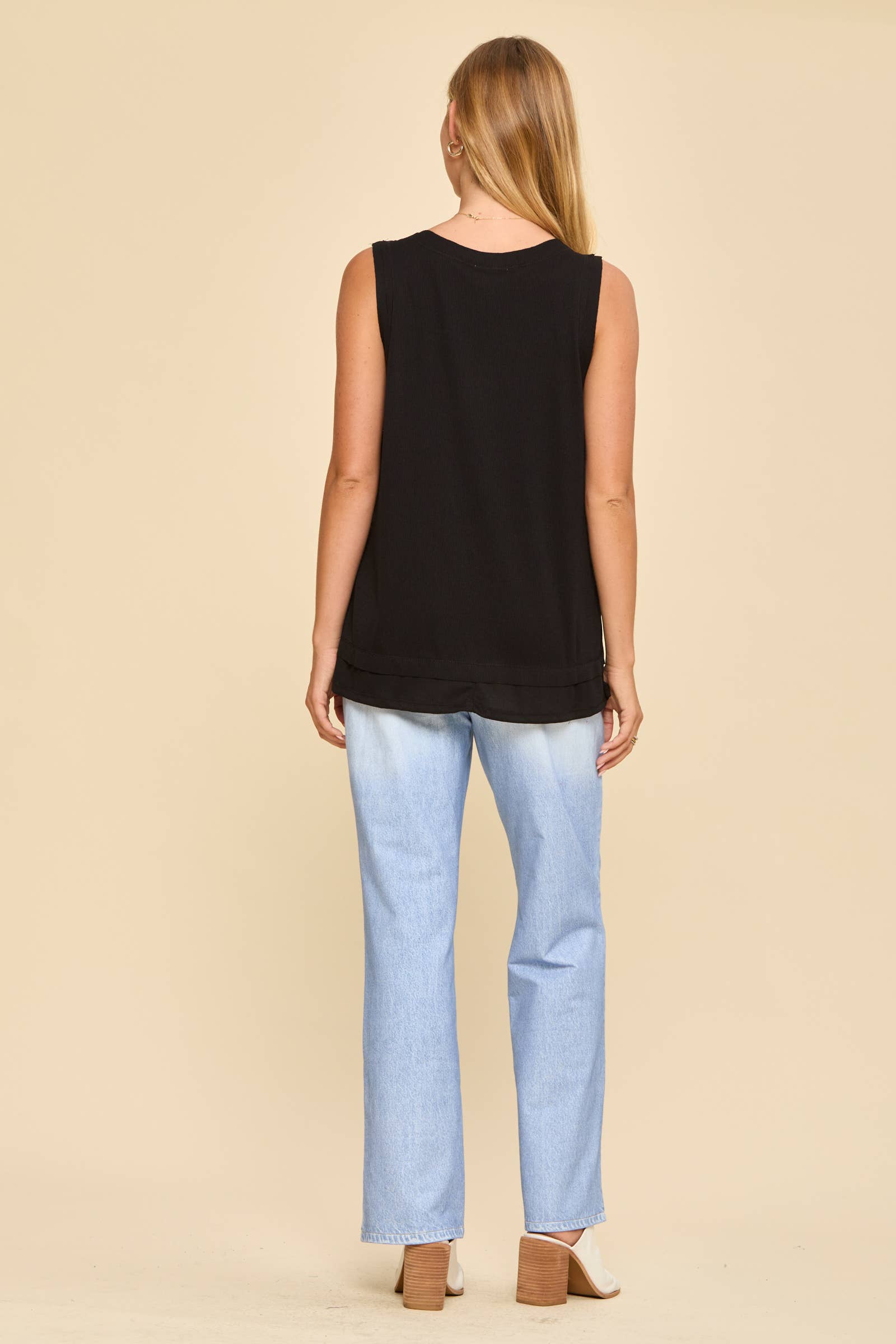 Baby Ribbed Knit Tank Top: Black