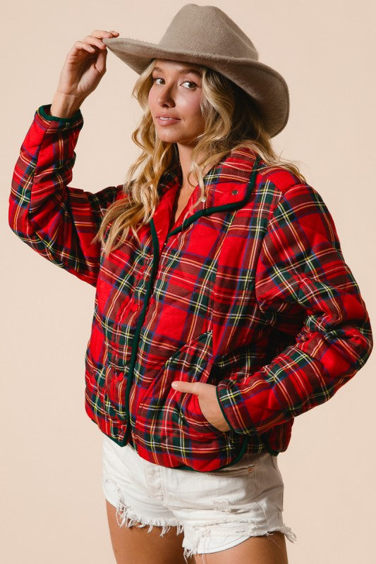 Vintage Christmas Plaid Quilted Jacket