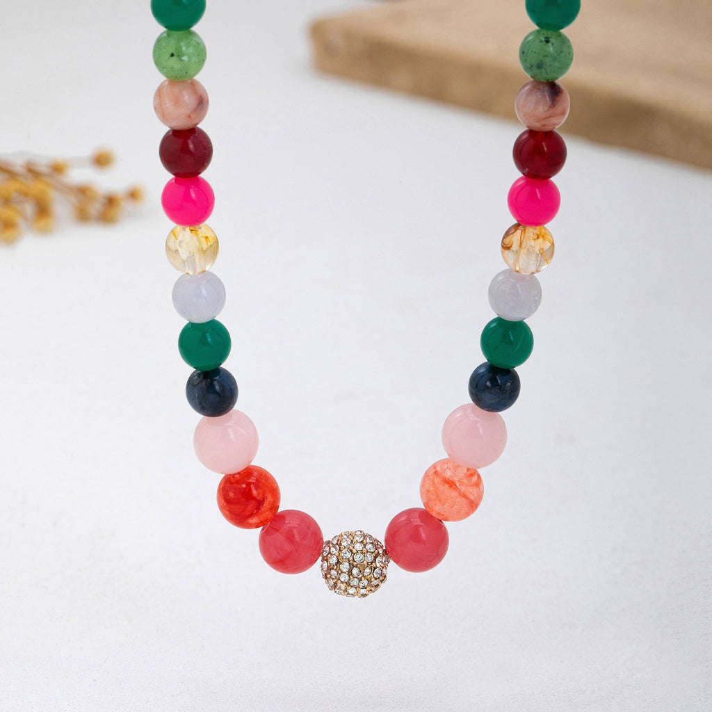 Multi-Color Beaded Crystal Ball Necklace