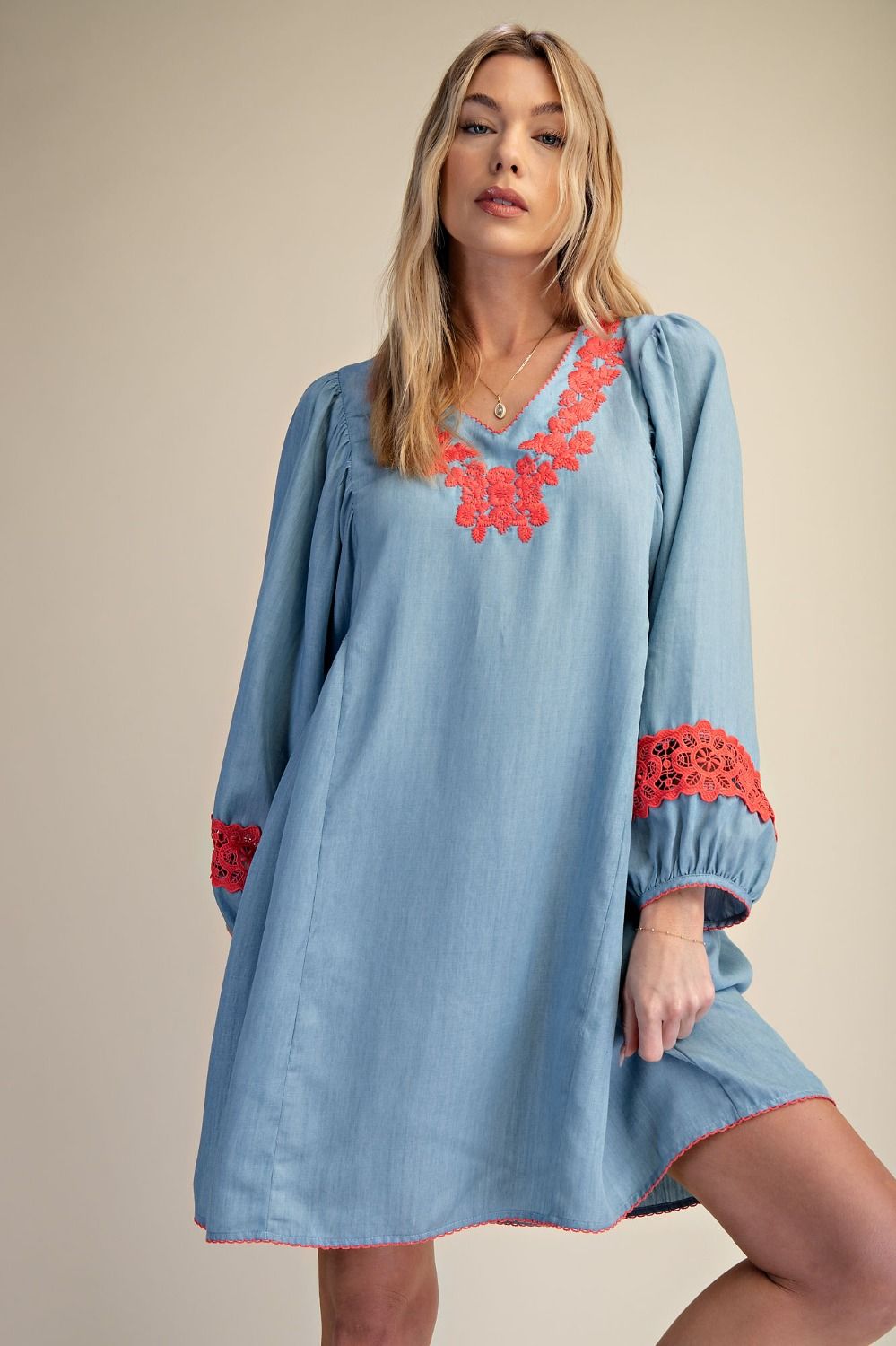 Let's Go Dancing Embroidery V-Neck Dress