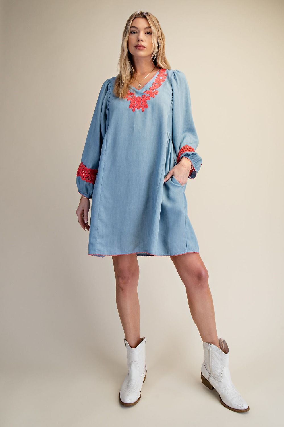 Let's Go Dancing Embroidery V-Neck Dress