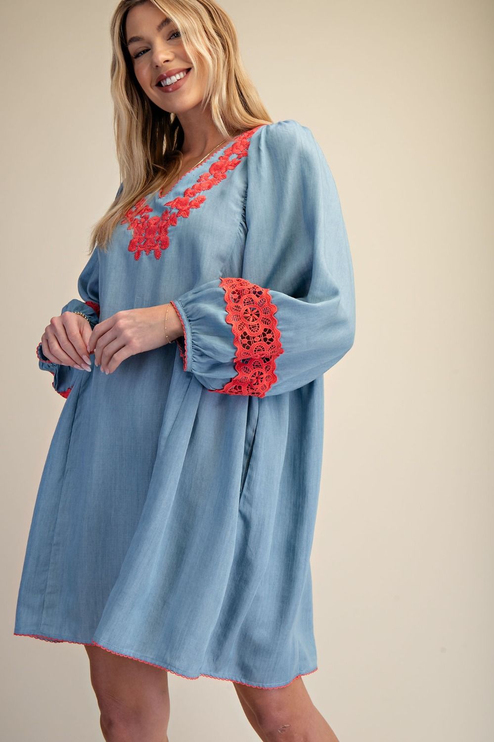 Let's Go Dancing Embroidery V-Neck Dress