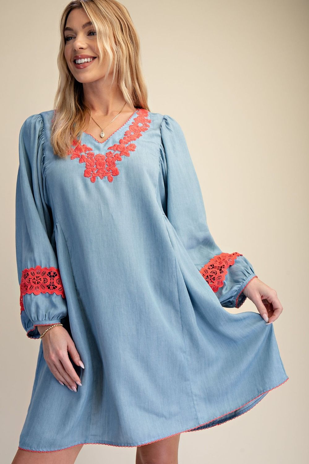 Let's Go Dancing Embroidery V-Neck Dress