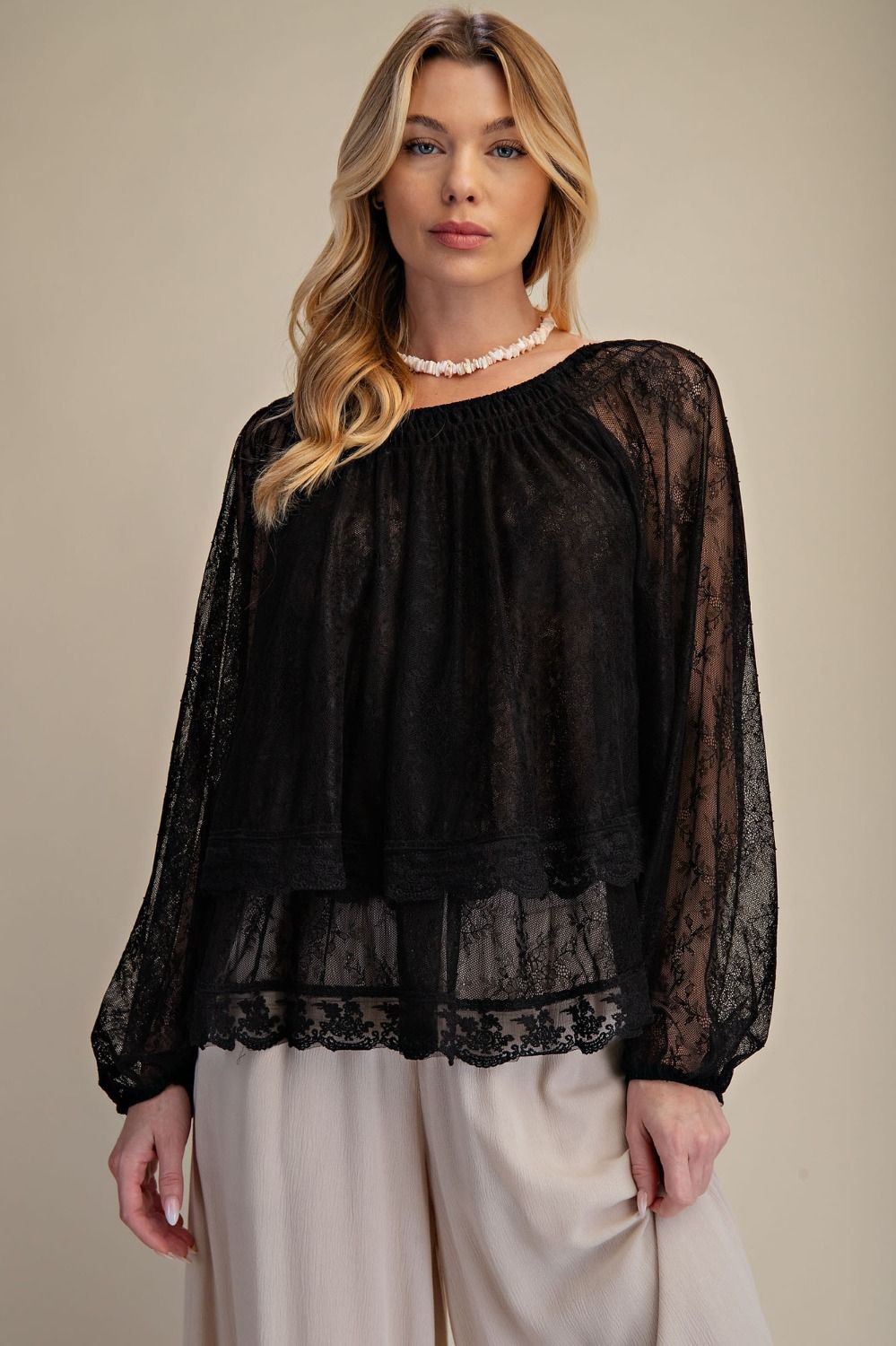 Sheer Lace Open Back Blouse