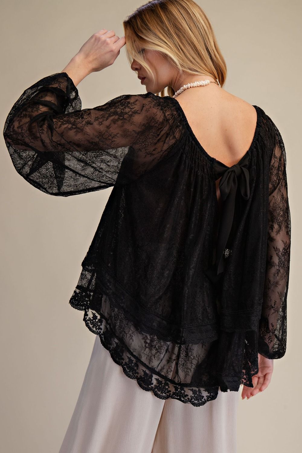 Sheer Lace Open Back Blouse