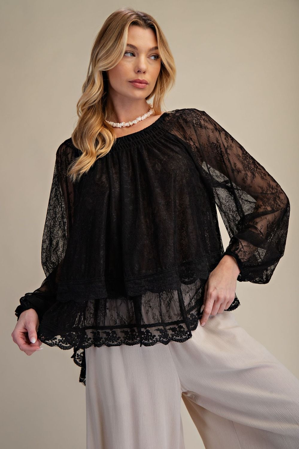 Sheer Lace Open Back Blouse