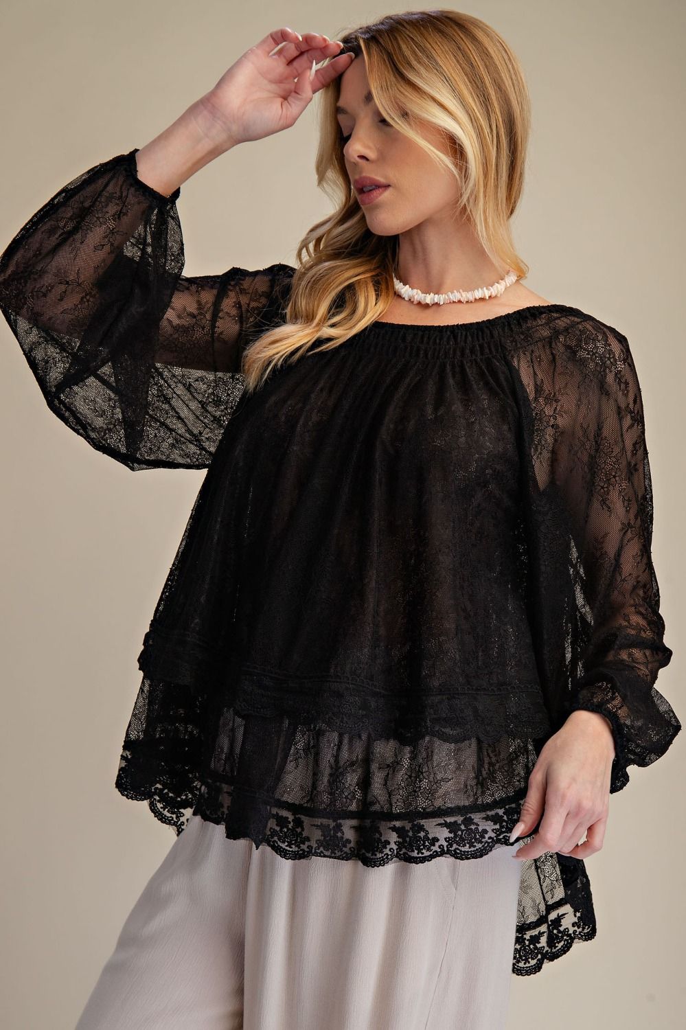 Sheer Lace Open Back Blouse
