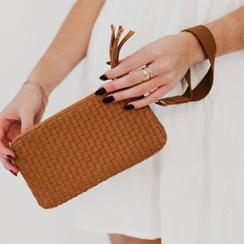 Emma Woven Clutch Wristlet: Blush Checkered