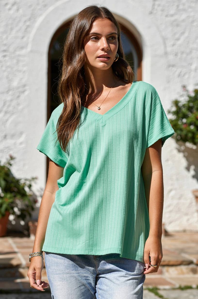 Thick Ribbed Knit Top: Mint