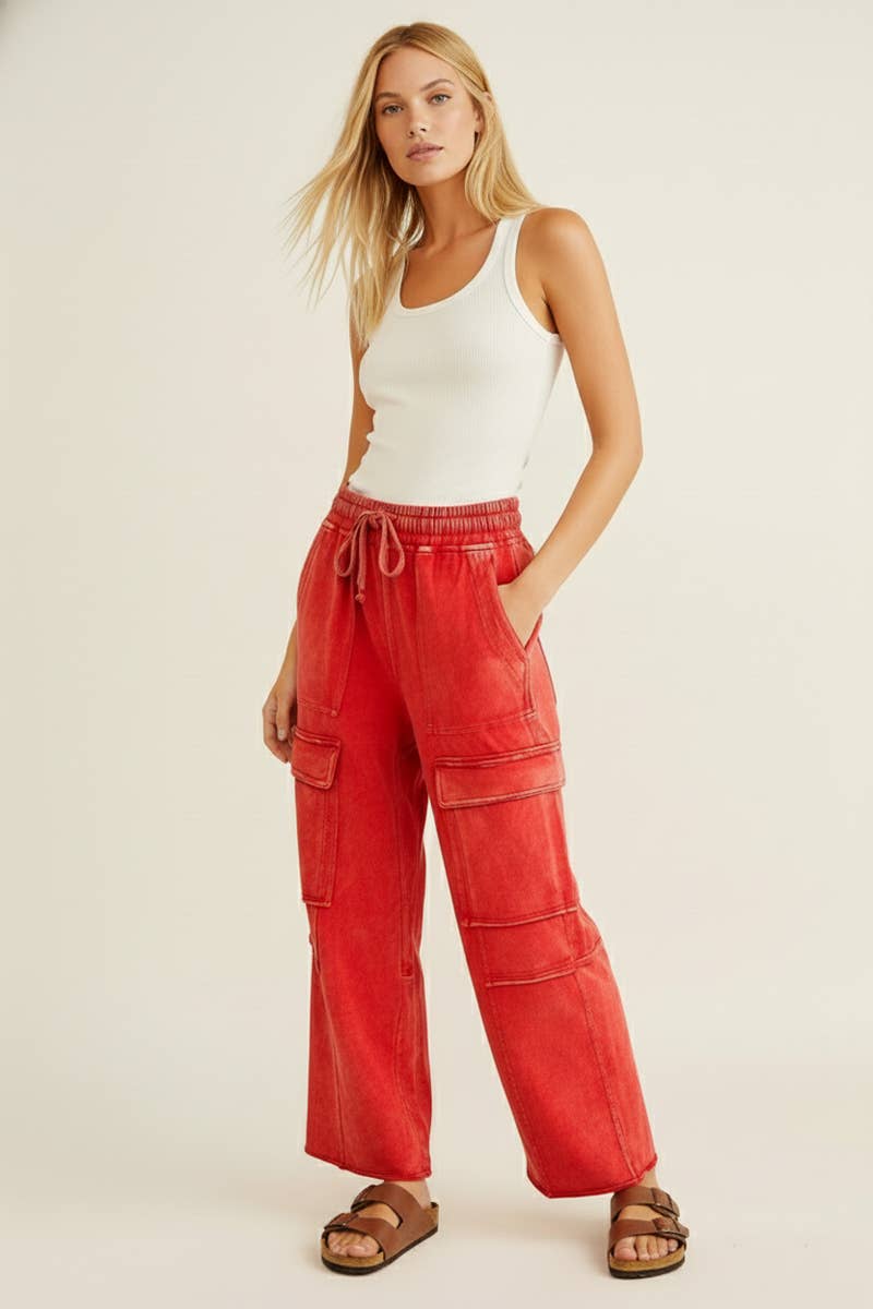 Mineral Washed Terry Cargo Pants - 2 Colors!