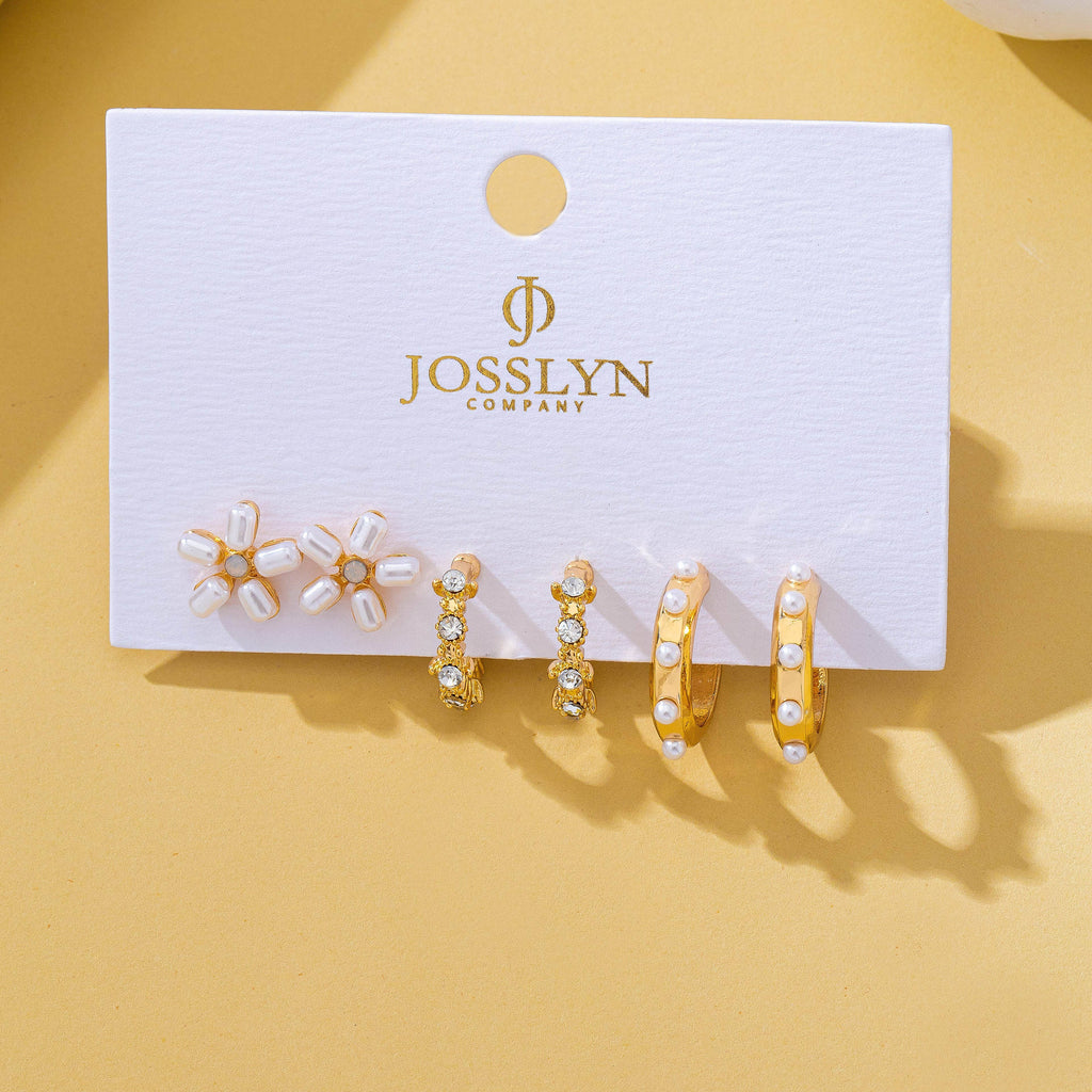 Pearl Floral Stud & Hoop Trio earrings