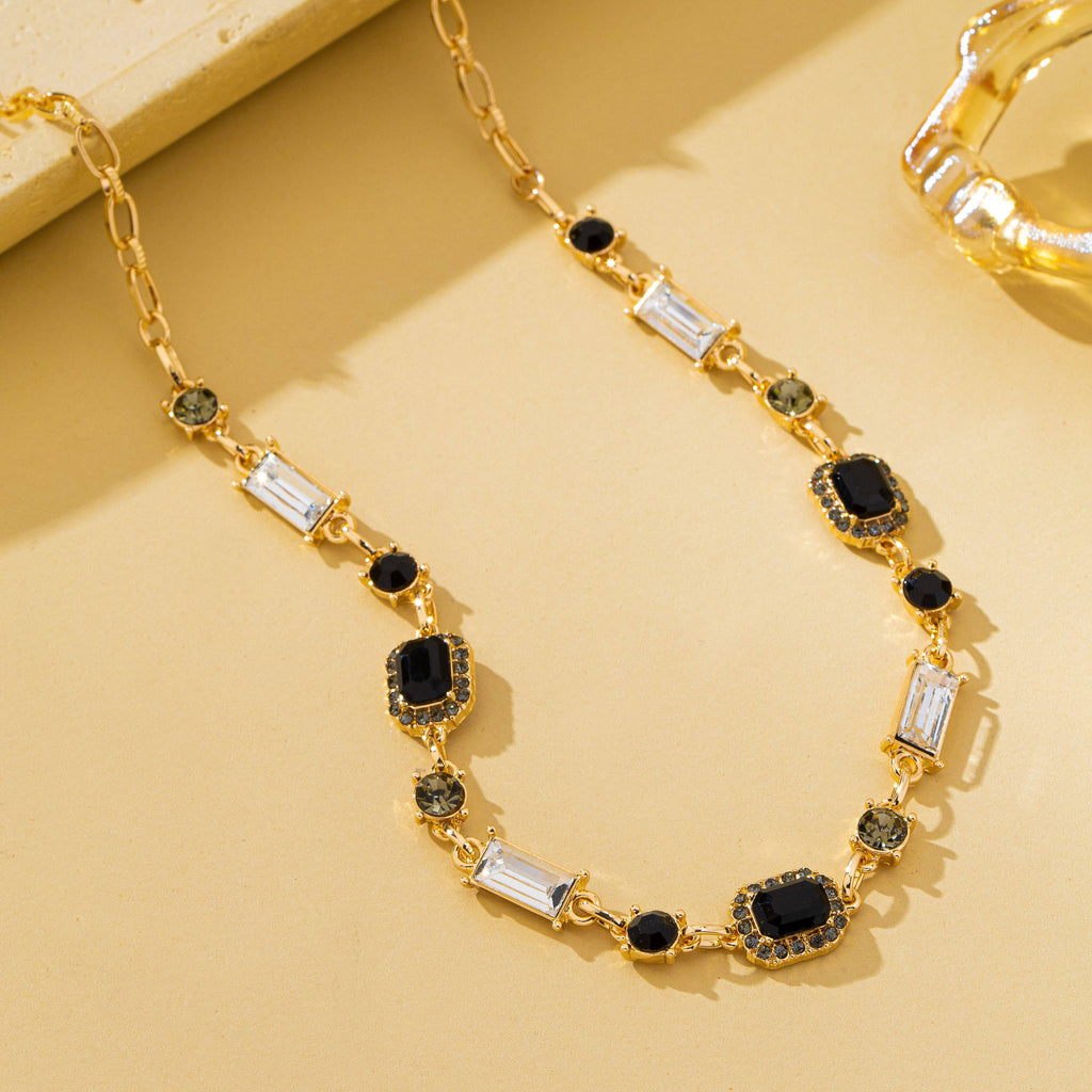 Geometric Black Crystal Baguette Necklace